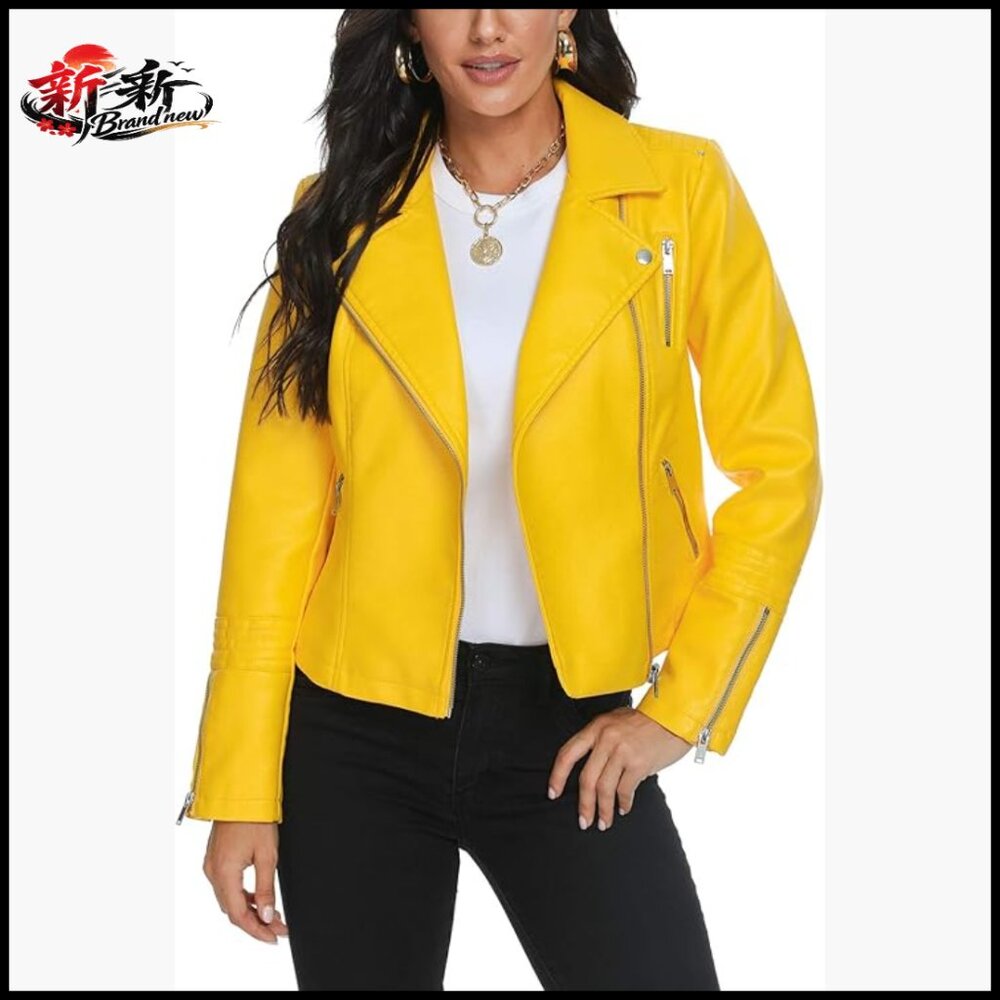 Faux Leather Jacket Women Moto Biker Coat Vegan